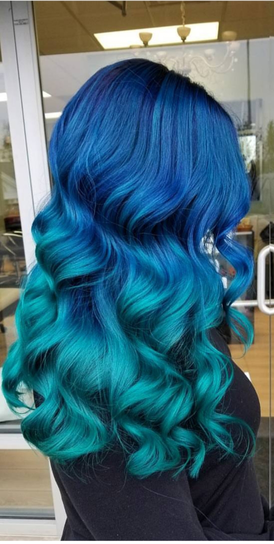 Turquoise mermaid waves in long wavy hair